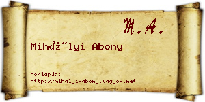 Mihályi Abony névjegykártya